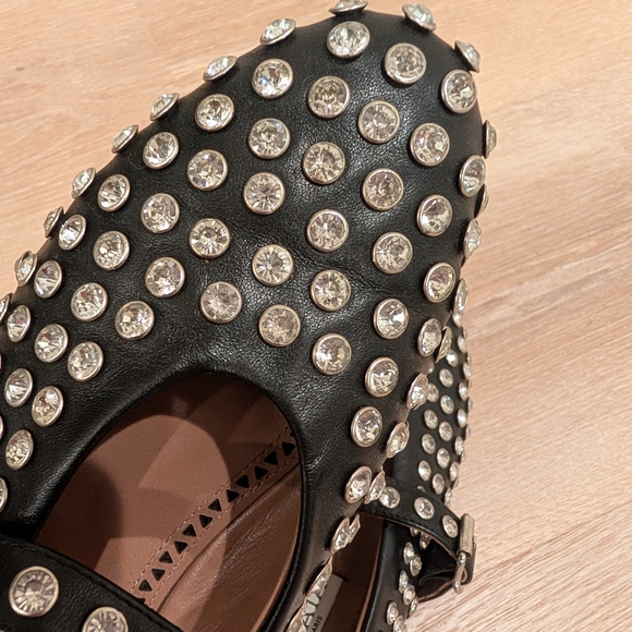 Steve Madden Black Mary Jane Flats with Silver Rhinestone Jewel Studs - Picture 3 of 4